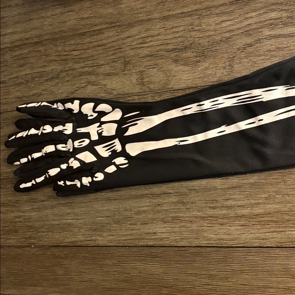 NWT [Seasons] Glow in the Dark Elbow Length Black Skeleton Gloves, Adult OS - Picture 7 of 10